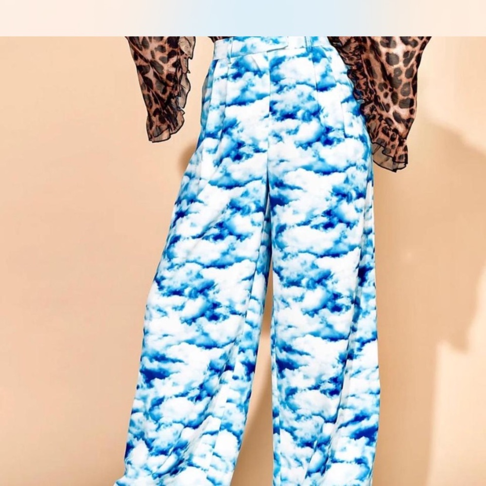 Dressed in LALA Cloud-Print Wide Leg Pants in Blue and White